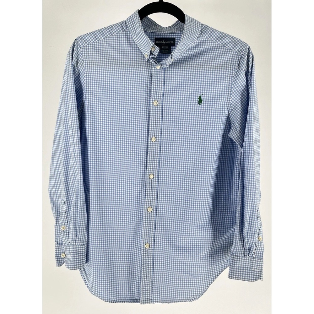 Polo Ralph Lauren Check Button Down Shirt Youth Size Large (14-16) Blue White